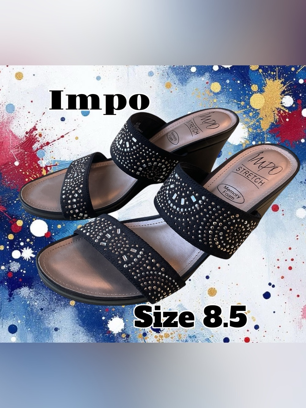 Impo Black Embellished Two-Band Slip-On Mules